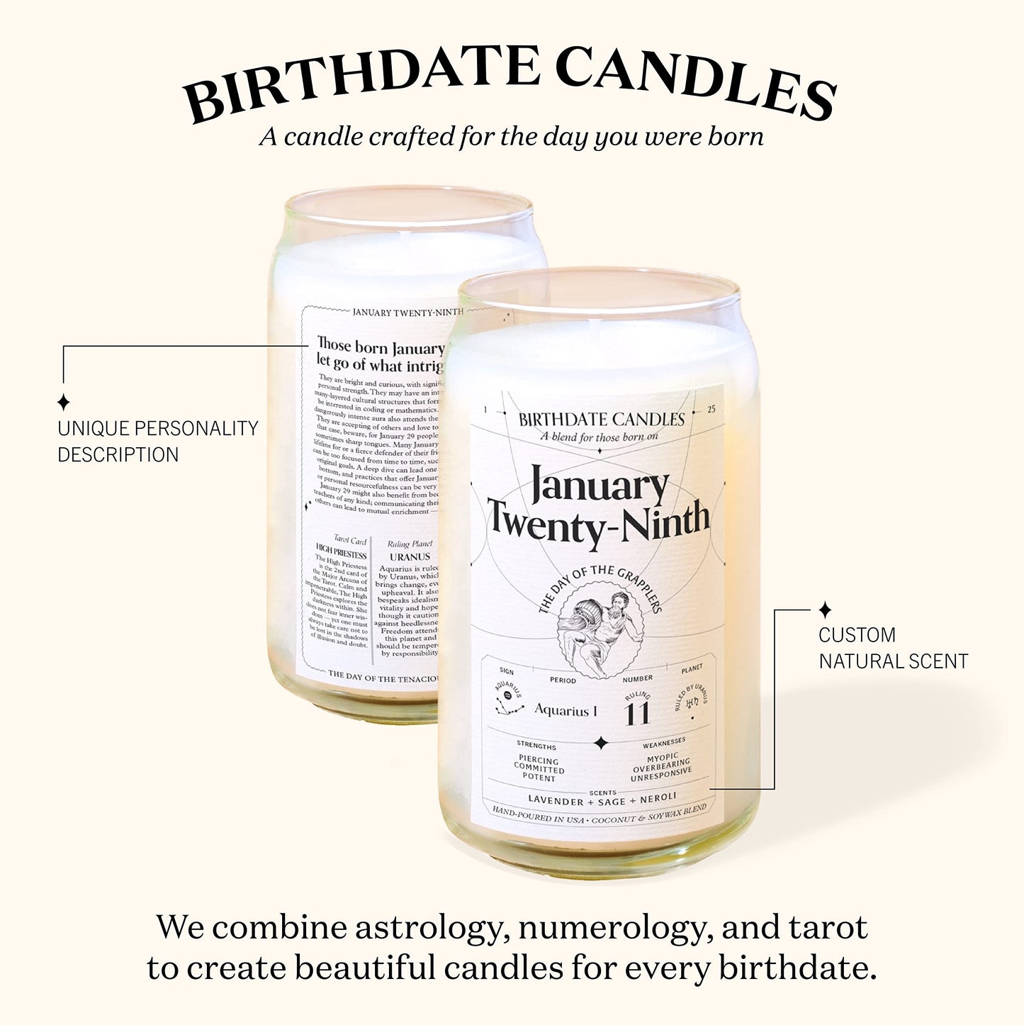 Birthdate Candles, December 1 - Sagittarius Zodiac Scented Candles Birthday Gift - Rose, Neroli & Water Lily Scent - All-Natural Soy & Coconut Wax, 60-80 Hour Burn Time - Made in USA