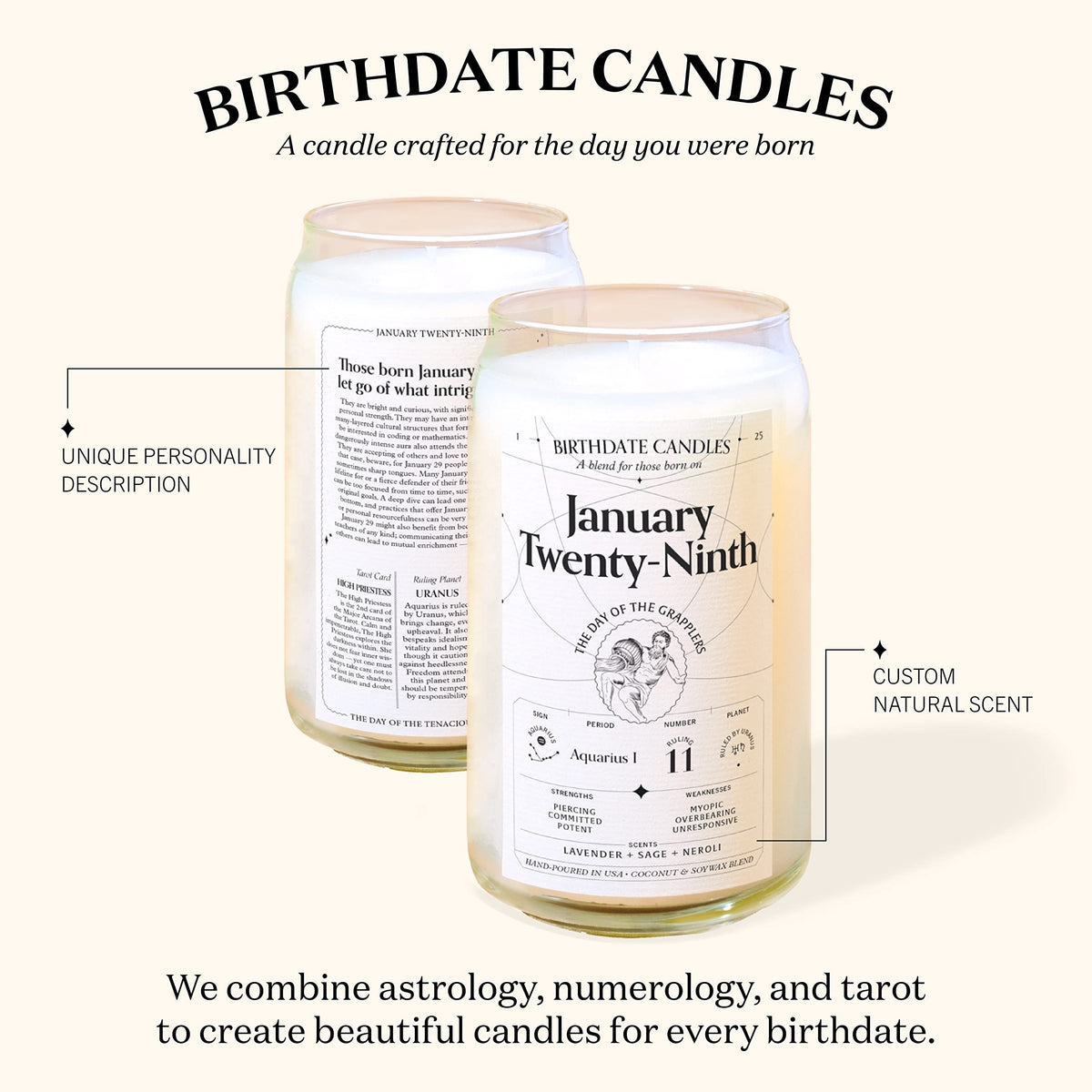 Birthdate Candles, April 19 - Aries Zodiac Scented Candles Birthday Gift - Mint, Geranium & Cedarwood Scent - All-Natural Soy & Coconut Wax, 60-80 Hour Burn Time - Made in USA