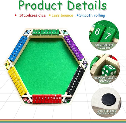 6-Player Shut The Box Game – Wooden Close The Box Math Game with Dice Educational Family Board Game for Learning Addition &amp Strategy Multi-Color 1-10 Number Flip Blocks