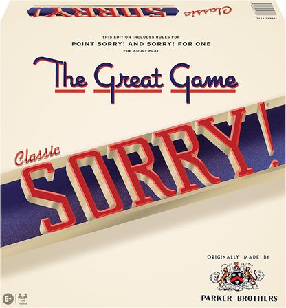 Classic Sorry with Retro Artwork and Components by Winning Moves Games USA a Family Favorite for Almost 100 Years for 1-4 Players Ages 6+