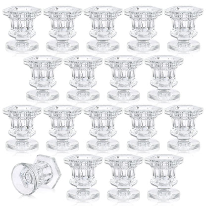Potchen 18 Sets Glass Candle Holders Bulk Wedding Crystal Candlestick Holders Taper Candle Stands Table Centerpiece for Wedding, Baby Shower, Birthday Party Decorations(Clear,18 Pieces)