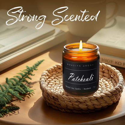 MOASITN Patchouli Highly Scented Candles for Home| Natural Soy Aromatherapy Candle| Handmade Long Lasting Jar Candle| Candel Gift for Women,Men as Relaxing,Birthday,Housewarming Gifts| 7oz