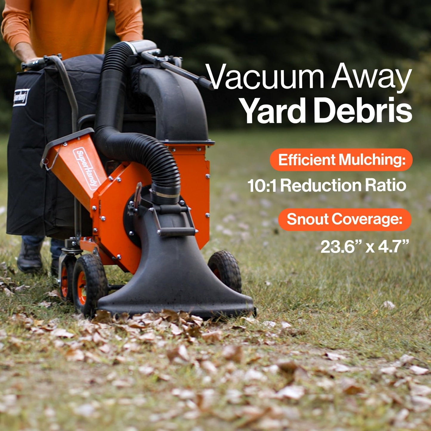 SuperHandy Leaf Vacuum & Wood Chipper - 7 HP 209CC Gas Engine, 10:1 Mulch Ratio, 6 Bushel Bag Capacity, Castor Wheels, Dual Function: Walk-Behind Leaf Vacuum Mulcher & Wood Chipper