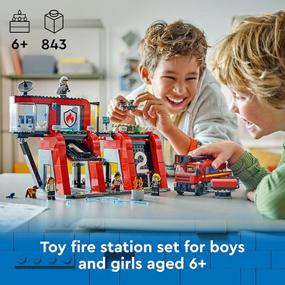 LEGO City Fire Station with Fire Truck Toy - Kids Toy Building Sets with 2 Fire Truck Attachments - Gifts for Boys &amp Girls Ages 6+ - Pretend Play Set with 5 Minifigures - 60414