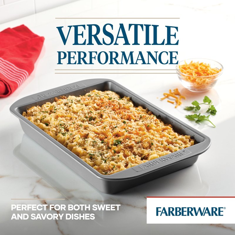 Farberware Nonstick Bakeware Baking Pan With Lid / Nonstick Cake Pan With Lid, Rectangle - 9 Inch x 13 Inch, Gray