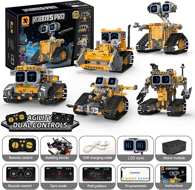Gohero Robot Building Kit5 in 1 STEM Toys for Boys Toys Age 8-10 with Remote &amp App ControlRobotics Technic Kits with 16 LED ExpressionsChristmas &amp Birthday Gifts for Teen Boys &amp Grils (