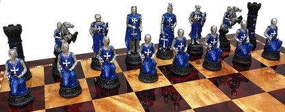 Medieval Times Crusades RED &amp Blue Maltese Knight Set of Chess Men Pieces Hand Painted - NO Board