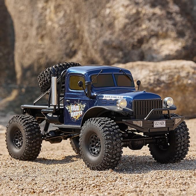 EAZYRC FMS Rochobby 1/10 Atlas Ready Set RC Crawler RC Truck 4X4 with Lighting 2.4GHz RadioBall Bearing Metal-Gear Full4 Link SuspensionRapid Separation Car Body for Adult (Blue)