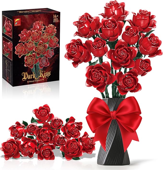 Gohero Red Roses Building Blocks Set (546PCS) - Lego Compatible Flowers for Adults Gothic Home Decor for Women &amp Teen Girls Making It an Ideal Gift for &amp Valentine's Day