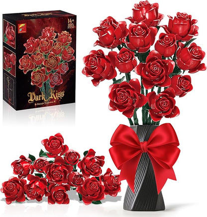 Gohero Red Roses Building Blocks Set (546PCS) - Lego Compatible Flowers for Adults Gothic Home Decor for Women &amp Teen Girls Making It an Ideal Gift for &amp Valentine's Day