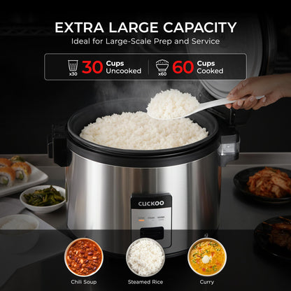 CUCKOO Commercial Rice Cooker & Warmer, Extra Large Rice Cooker 30-Cup Uncooked / 60-Cup Cooked, Professional Industrial Grain Cooker with Large Capacity, Easy One-Touch Operation, Silver (CR-3055)