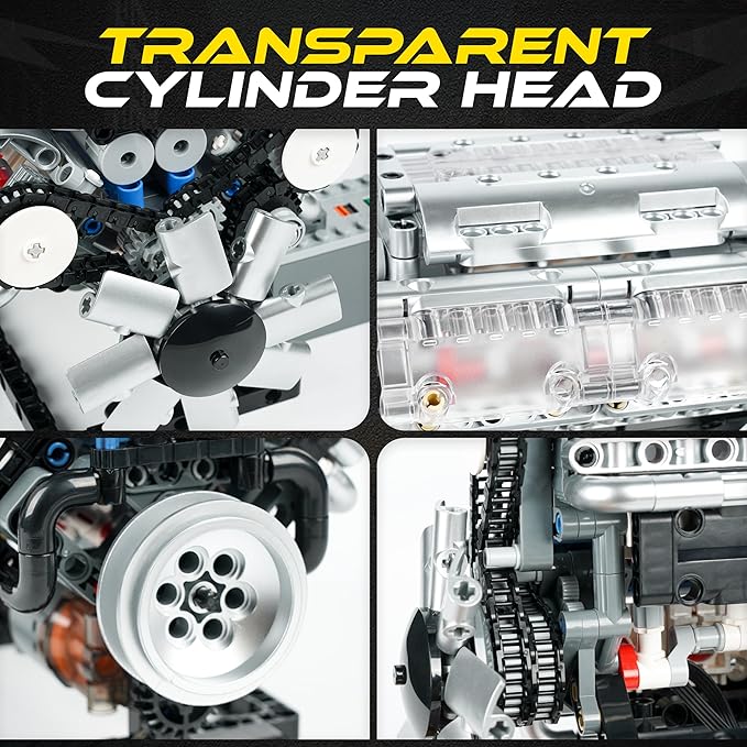 V8 Engine Model Kit for Teens &amp Adults - Build Your Own Mini V8 Engine Kit with Visible Combustion Engine That Works Functional DIY Engineering STEM Kit w/ 535 Pieces for Ages 14+
