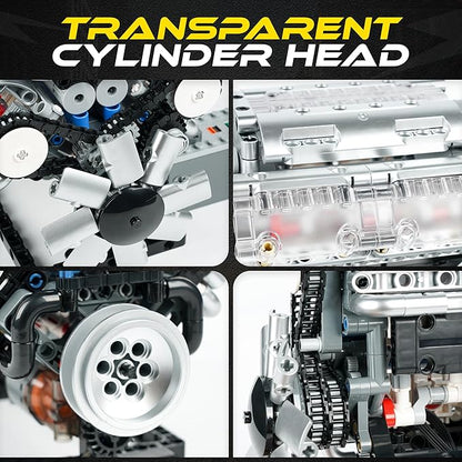 V8 Engine Model Kit for Teens &amp Adults - Build Your Own Mini V8 Engine Kit with Visible Combustion Engine That Works Functional DIY Engineering STEM Kit w/ 535 Pieces for Ages 14+
