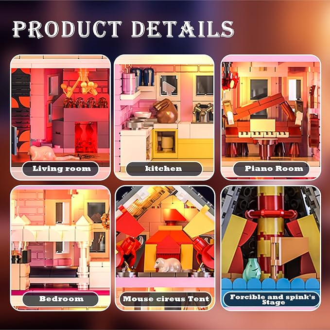 Pink Palace House Building Set with Lights 1349PCS Halloween Haunted House Blocks Compatible with Lego Christmas Birthday Gifts for Kids Adults Aged 8+