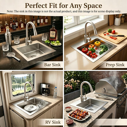 Mocoloo 20 Inch Gunmetal Black Drop in Bar Sink - 20" x 16" Small Kitchen Sink T304 Stainless Steel Handmade Single Bowl Round Corner Topmount Wet Bar Sink for Kitchen Prep & RV