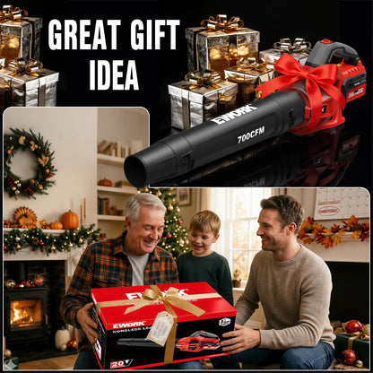 EWORK 20V Cordless Leaf Blower, Heavy Duty 700CFM 200MPH Electric Leaf Blower with 2 x 4.0Ah Batteries & Fast Charger, 2-Speed Adjustable for Patio, Garden, Yard and Snow Blowing