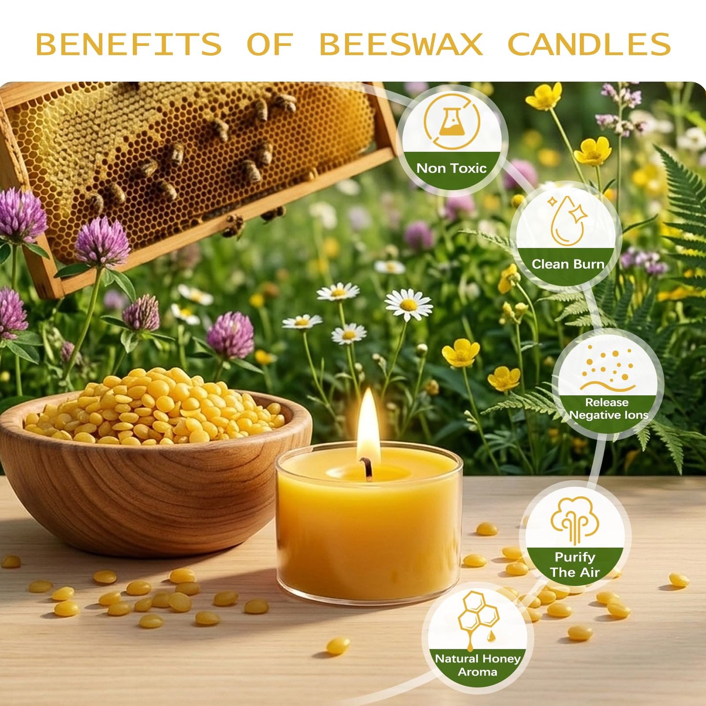 8 Hours Beeswax Tealight Candles-12 Packs - Natural Beeswax Tea Candles in Clear Cup | Smokeless Beeswax Tealights for Home Decor, Fragrance, Relax, Air Purify