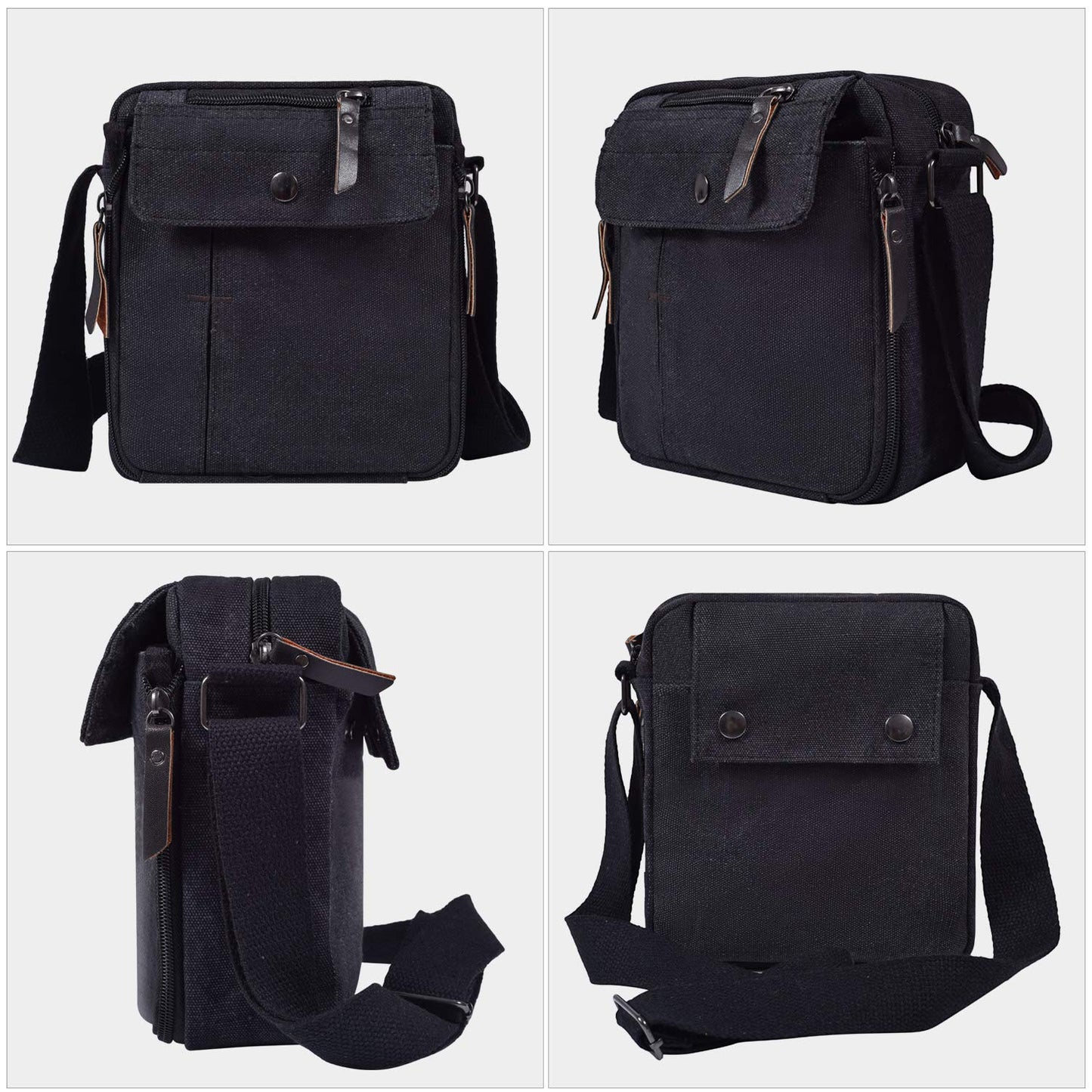 dealcase Canvas Small Messenger Bag for Men Women, Casual Shoulder Bag Chest Bag Travel Carry Bag Multi-pocket Purse