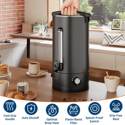 120-Cup Coffee Urn, 18L / 4.8Gal Double Wall Insulation Coffee Dispenser, Stainless Steel Large Hot Beverage Dispenser with Automatic Temperature Control & Faucet Commercial Coffee Urn, Black