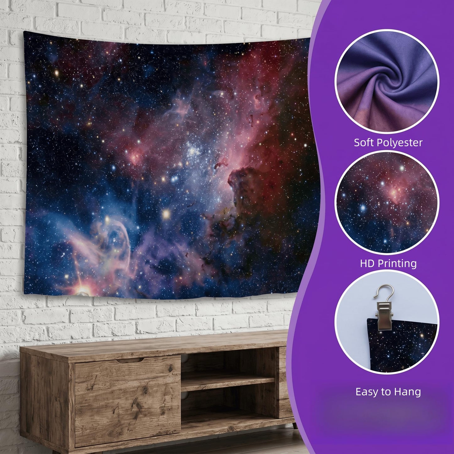 goodbath Space Wall Tapestry, Universe Galaxy and Star in Outer Space Wall Hanging for Living Room Bedroom Dorm, 80" x 60", Colorful