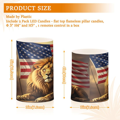 Grgvtei Flameless Candles American Flag Lion Flickering LED Pillar Candles with Remote & Timer, Battery Operated Set of 2 Warm Glow for Wedding Party Home Decoration