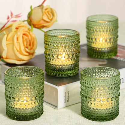 SUPMIND 24 Pcs Votive Candle Holders, Glass Holders Bulk for Table Centerpiece, Tea Lights Candle Holders for Wedding Shower, Party and Home Decor Green