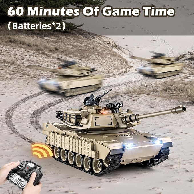 1/18 M1A2 Abrams RC Tank 2.4G Remote Control Tank That Shoot BBS with Smoke Sound and Lights 165ft Remote Control Army Model Toy Military All-Terrain Vehicle for Kids &amp Adults