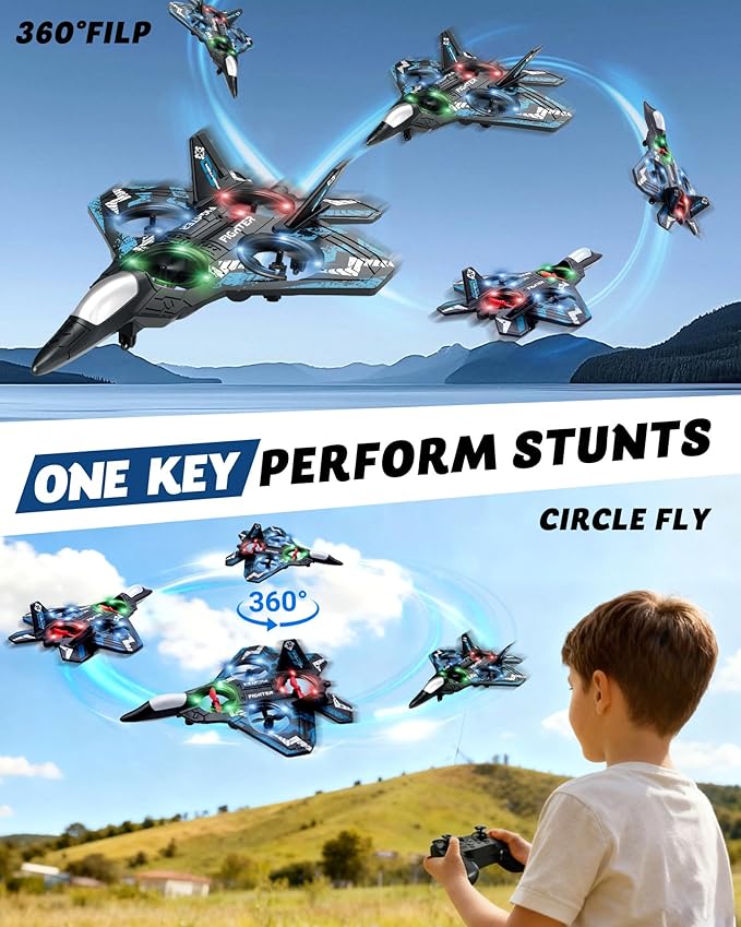 Drones for Kids Form RC Plane Remote Control Airplane Aircrafts for Boys and Girls Jet Helicopter Drones with LED Lights 360° Flip 4 Rechargeable Batteries Toys for Christmas (2 Pack)
