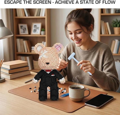 12.6 Groom Teddy Blocks Bear Building Bricks Set - Challenging DIY Micro Blocks for Adults Ages 14+ Collectible Home Decor for Office Bookshelf - Screen-Free Keep Busy Relaxing Gifts