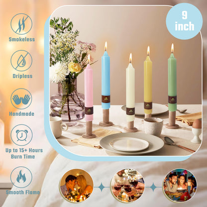 Blue Taper Candles 9 inch - 4 Pack Fat Candle Taper Candles Dripless, Smokeless, Unscented Hand Poured Tall Candlesticks - Perfect for Home Decor, Weddings, and Special Occasions