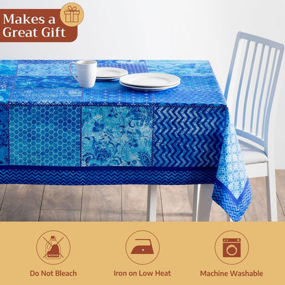 Maison d' Hermine Table Cloth Rectangle Table 100% Cotton 70 x 120 Inches Tablecloth Reusable Decorative for Dining Kitchen Room Farmhouse Home Gifts for Mothers Day Spring Summer - Indigo Love