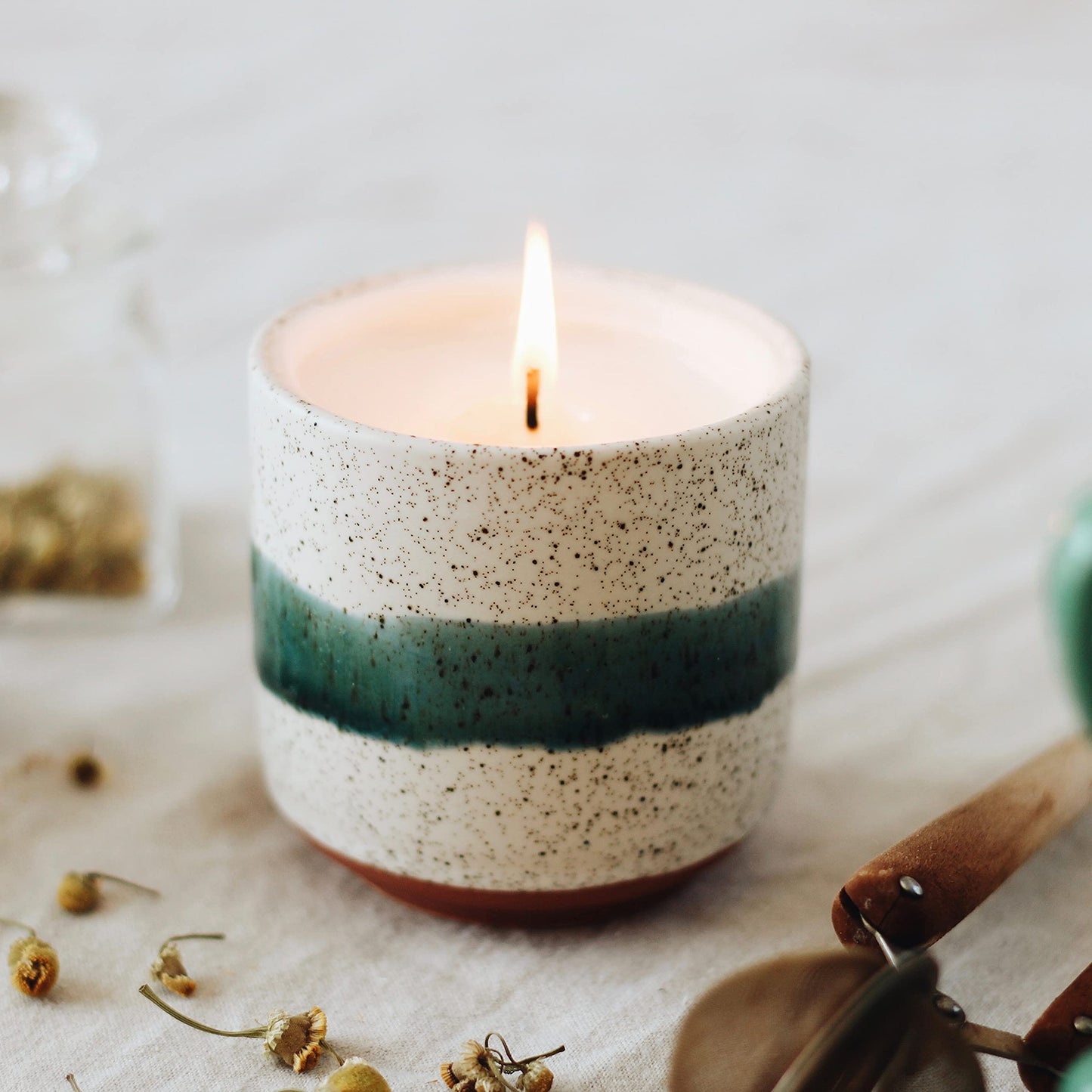 Hyggelight - The Growing Candle, Rosemary & Sage Scent, 8.5oz Ceramic Pot, Single Wick Aromatherapy Candles, 100% Soy for Women and Men, Edith