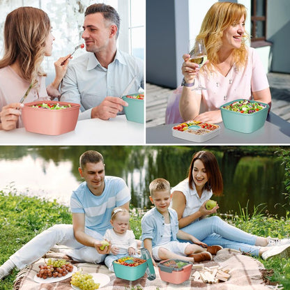 Cherrysea Salad Lunch Container, 68oz Salad Bowls with 4 Compartments Tray,Leak Proof Lunch Box with Fork for Men,Women BPA-Free Snack Container with Sauce Container for Dressings-Blue