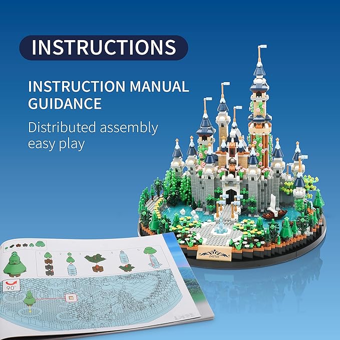 Magic Princess Blue Castle Micro Building Blocks for Adults Mini Building Kit Creative Display Gift for Women and Kids Ages 14+ 3600 PCS