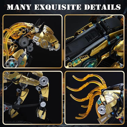 Mechanical Horse Building Blocks Linkage Kit Animal World Model with Lighting &amp Display Stand STEM Toy DIY Desktop Ornament for Boys Ages 12+ Adult Collectors Unique Birthday Gift Idea