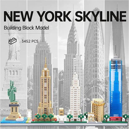 Architecture New York City Skyline Micro Mini Building Blocks Sets New York Landmark Building Kits Model Toys Gift for Adults Kids Teens 3452 PCS