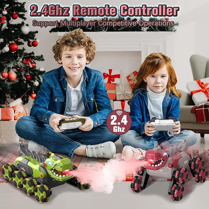 8 Wheels Dinosaur Transform RC Stunt Car - 2.4Ghz Remote Control Dinosaurs Monster Truck with Transforming &amp Spray &amp 360° Rotation Dinosaur Toys for Kids 5-7 8-12 Boy Christmas Birthday Gift