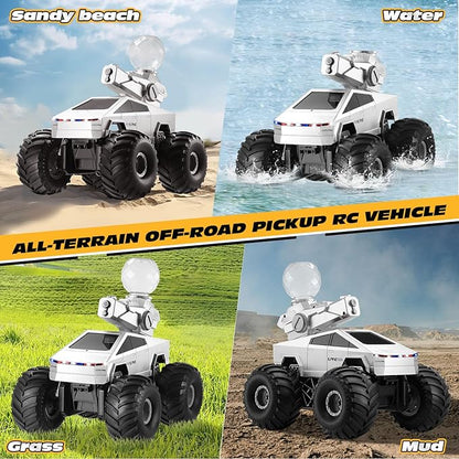 Remote Control RC Truck 1:16 Amphibious Remote Control Car with Water Squirt Waterproof RC Monster Truck 4WD All-Terrain Off-Road Pickup RC Trucks Gift for Kids Boys