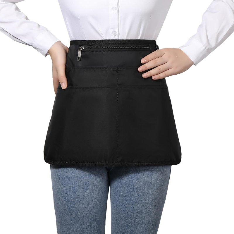 Bafelia Waterproof Server Apron for Women with 6 Pockets,Quickly Put on and Take off Waitress Apron,Work Apron for Bartender Barista (1, Black)