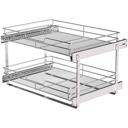 JOWBOOW (23" W x 22" D Cabinet Pull Out Shelves, 2-Tier | Heavy Duty Kitchen Pull Out Shelves for Wide Cabinets, 22 Inch Deep Sliding Cabinet Organizer