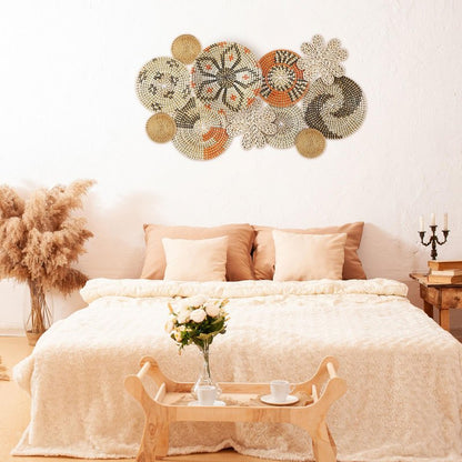 11 Pcs Boho Hanging Wall Basket Decor Handmade Woven Basket Wall Decorative Boho Wicker Baskets Placemats Round Farmhouse Bulrush Art for Rustic Home Decorations Christmas Gift(Cute)