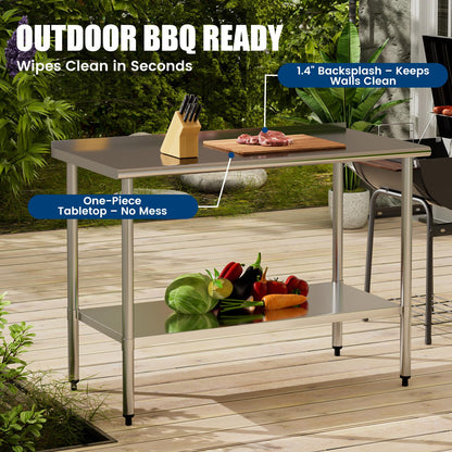 Chingoo Stainless Steel Work Table 24x60 Inch with Adjustable Undershelf & Backsplash, Heavy-Duty Prep Table for Commercial Kitchen, Restaurant, Garage, Outdoor