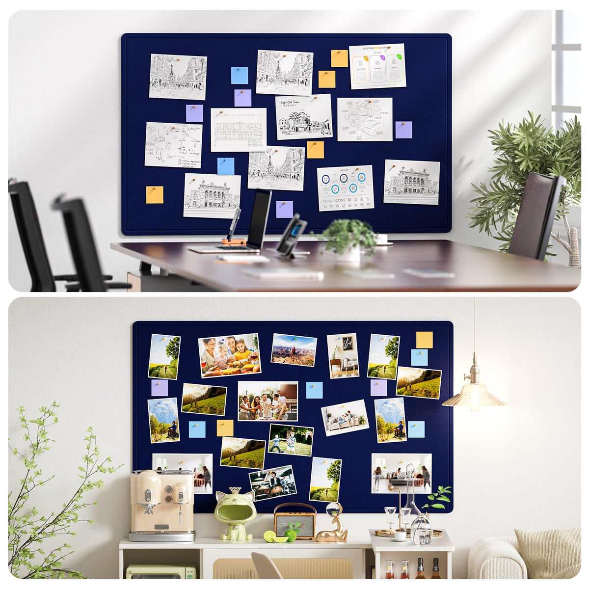 MaxGear Extra Large Bulletin Board 60" x 36", Foldable Felt Board Vision Board Supplies, Cork Board for Office, Home, School, Small Pin Boards for Walls Decorative Display Board Dark Blue