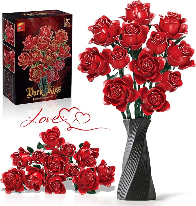 Gohero Red Roses Building Blocks Set (546PCS) - Lego Compatible Flowers for Adults Gothic Home Decor for Women &amp Teen Girls Making It an Ideal Gift for &amp Valentine's Day