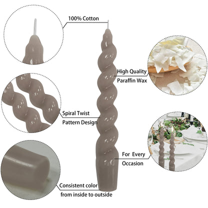 Brown Spiral Taper Candles Twisted Candles H 7.5inch Candles Stick Unscented Dinner Candle Dripless for Home Decor, Relaxation & All Occasions(Brown)