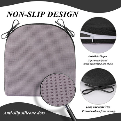 FlyGulls Chair Cushions for Dining Chairs 4 Pack Textured U-Shaped Kitchen Chair Cushions with Ties and Non-Slip Backing Indoor Chair Pads with Removable Cover (17"x17" Black)