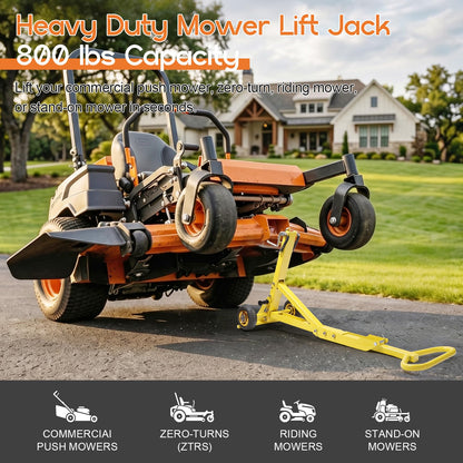 Kodilin Heavy-Duty Mower Lift Jack – 800 lbs Capacity, Thick Q235 Steel, Portable Lawn Mower Lift with Safety Arm for Zero Turn & Riding Mowers