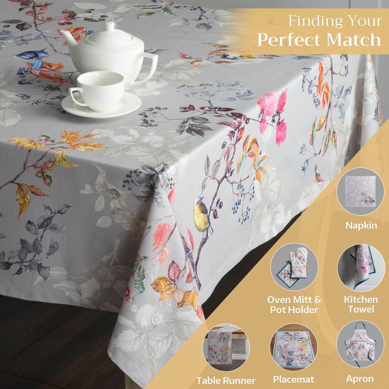 Maison d' Hermine Table Cloth Rectangle Table 100% Cotton 70 x 90 Inches Fall Tablecloth Reusable Everyday Use for Thanksgiving Christmas Decorations Dining Farmhouse Party (Equinoxe - Grey)