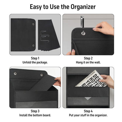 TYMENSH Over Door Organizer with 5 Large Pockets, Heavy Duty Hanging Organizer Storage, Closet Bathroom Nursery Bedroom Dorm, Toys Cosmetics Sundries and Baby Essentials, Black