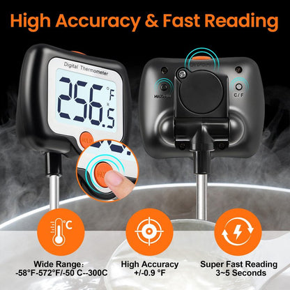 10 Inch Long Digital Candy Thermometer with Pot Clip,Deep Fry Thermometer,Rotating Display, Best Instant Read Food Meat Thermometer for Candy Making or Deep Frying